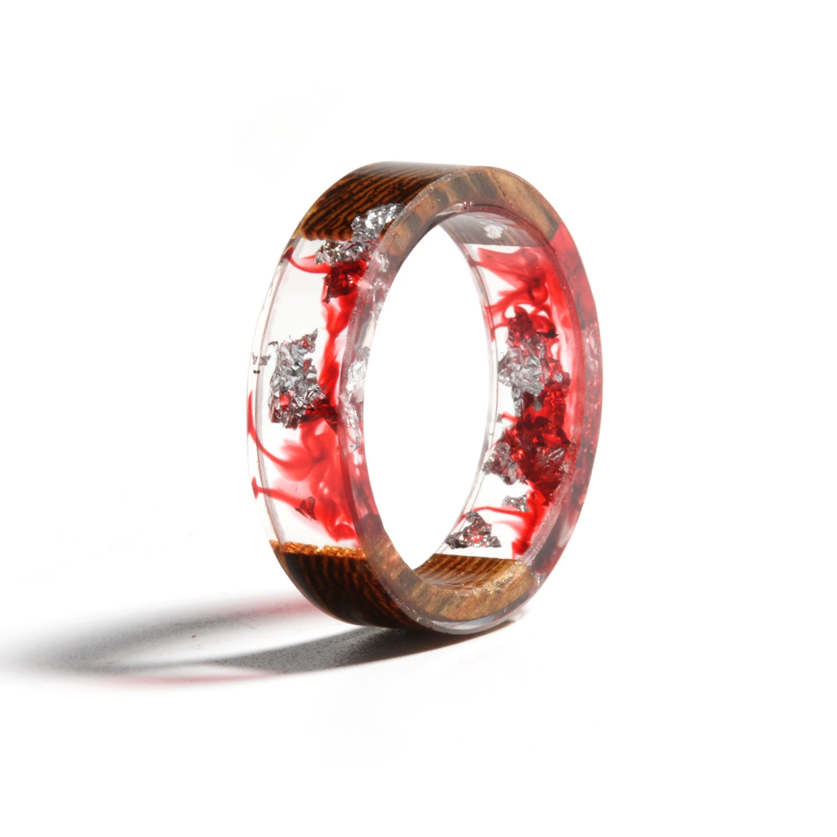 Сушеные цветы Серебряная Золотая фольга бумага Внутри Смола дерево кольцо для женщин ювелирные изделия обручальные кольца на палец - Цвет основного камня: M