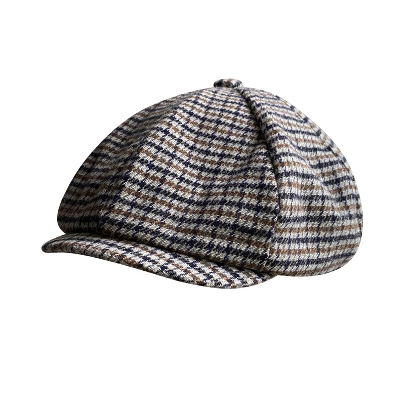 kangol beret mens 2021 New Retro Men's Plaid Newsboy Hat Autumn Winter Men's Berets Wool Blend Women England Gatsby Hat Men Driver Flat Cap BLM371 mens winter beret