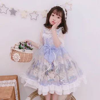 

Children's Baby Dungaree Dress Lolita Baby Lace Dresses Big Bowknot Front Toddler Girl Dress Horse Animal Cartoon Dress Kids