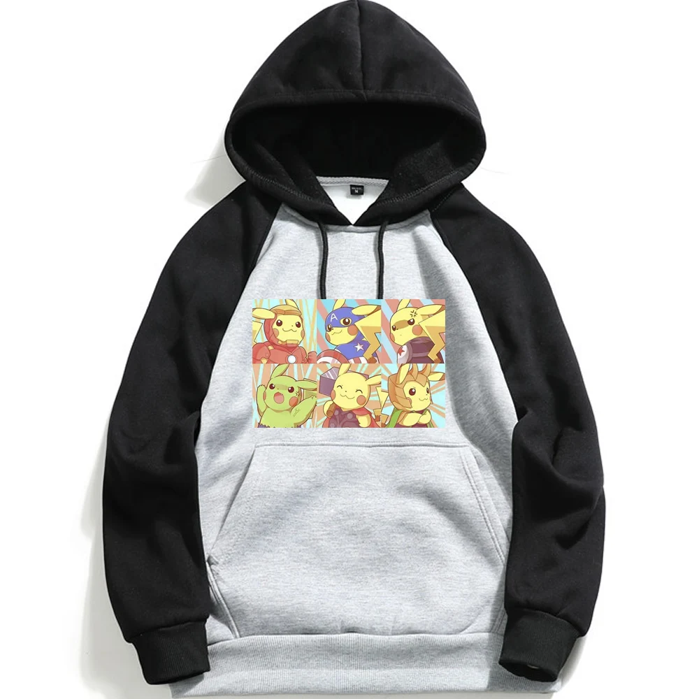 

Avengers Marvel Hero Men's High Quality Long Sleeve Hooded Sweatshirt Pikachu Anime Hoodie Loose, Casual Fitness