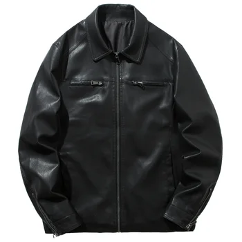 

Hot New Spring Autumn Lapel Zipper Motorcycle Leather Jacket Men Casual Long Sleeve Clothes Mens Leather Jackets Pu Coats