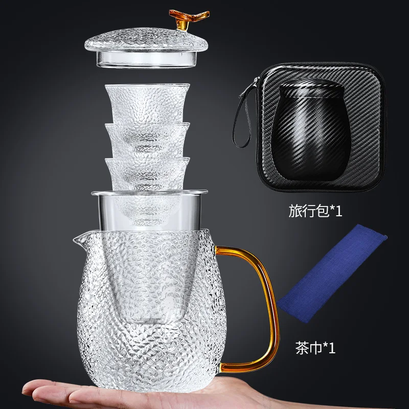  Glass Fast Passenger Cup Portable Travel Tea Set One Pot Three Cups Kung Fu Teapot Black