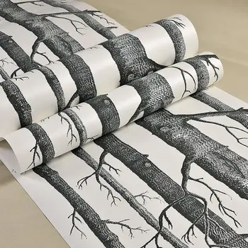 

Black Black White Birch Tree Wallpaper Modern Design Roll Pearly Rustic Forest Woods Bedroom Living Room Wall Paper Home 10 x