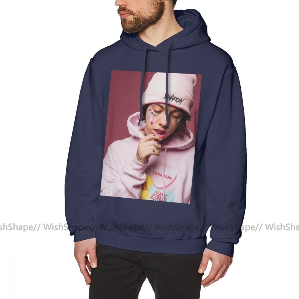 Lil Xan Толстовка Lil Xan толстовки X Свободный пуловер Толстовка мужская популярная с длинным рукавом теплая черная хлопковая толстовка - Цвет: Navy Blue
