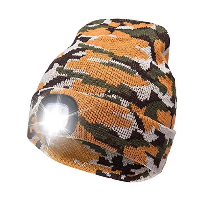 Unisex 4 LED Light Hat Button Battery Type Hands Free Flashlight Cap LED Beanies Knit Hat Keep Warm For Climbing Fishing Outdoor skullies men Skullies & Beanies