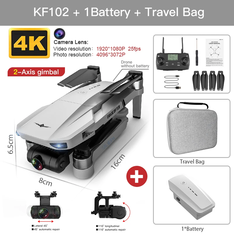 KF102 MAX Drone 4K Profesional with HD Camera 5G WiFi GPS 2-Axis Anti-Shake Gimbal Quadcopter Brushless Mini Dron KF102 4k Dron 