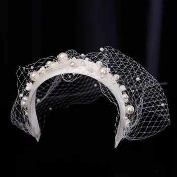 

New Style Japanese Korean Modeling Bride Headdress MORI Series xian mei Veil Pearl Hair Band Studio Trip Shoot White Wedding Acc