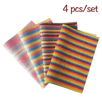

QIBU Wholesale 4pcs Rainbow Chunky Glitter Sheets Colorful Faux Leather Fabric DIY Vinyl Bows Fabric Materials Synthetic Leather
