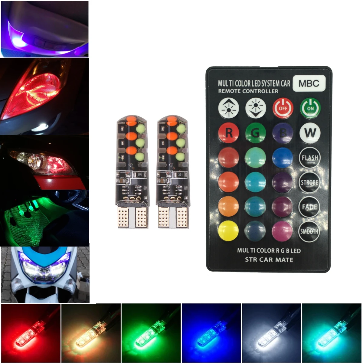 12V T10 W5W силиконовые автомобильные RGB 12 COB светодиодный клиновидные боковые