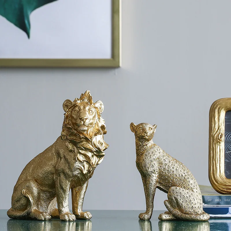 

Ferocious golden African lion leopard mini sculpture decoration Classic golden elephant home Small ornaments