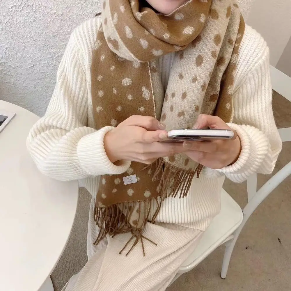 

Autumn Winter New Arrival Scarf Shawl Women Dot Pattern Tassel Korean Style Double-sided Wear Imitation Cashmere Scarf All Match