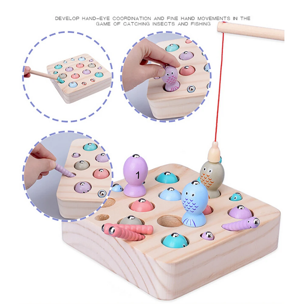 2 в 1 деревянная детская игрушка Монтессори, 3D Магнитная игрушка для ловли рыбы, насекомое, развивающая игрушка для малышей