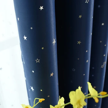 

Hot Stamping Star Window Curtains for Kids Bedroom Blackout Curtains for Living Room Kitchen Shiny Star Voile Tulle Drapes 1 Pcs
