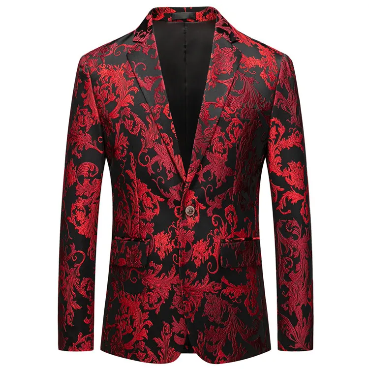 Red Blazer Мужские вечерние костюмы с цветочным принтом, роскошные вышитые свадебные блейзеры, смокинг, пиджак - Цвет: Red Blazer