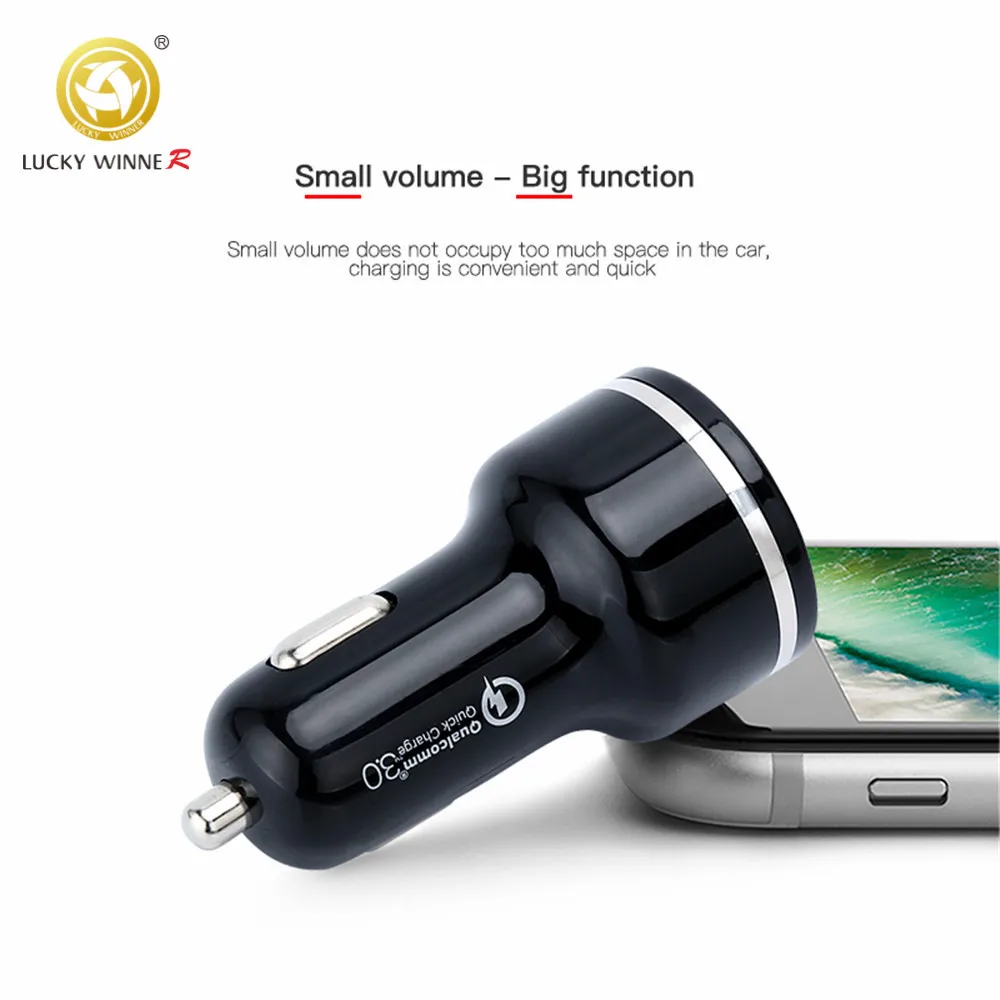Автомобильное зарядное устройство с двумя usb-портами, быстрое зарядное устройство 3,0, автомобильное зарядное устройство с быстрой зарядкой, подходит для всех мобильных телефонов - Название цвета: BLACK