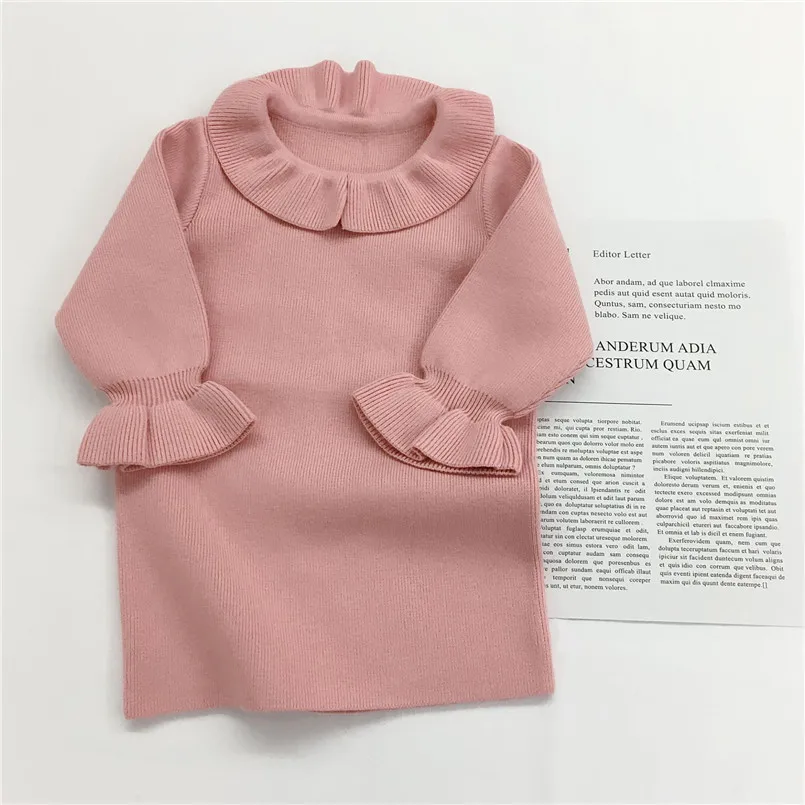 Sweet petal collar princess girls dress fall cotton knitted flare sleeve infant kids dresses for girls sweater dress Xmas gift