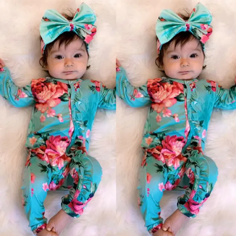 

UK 2Pcs Newborn Baby Girl 0-24M Clothes Floral Romper Jumpsuit Autumn Outfit