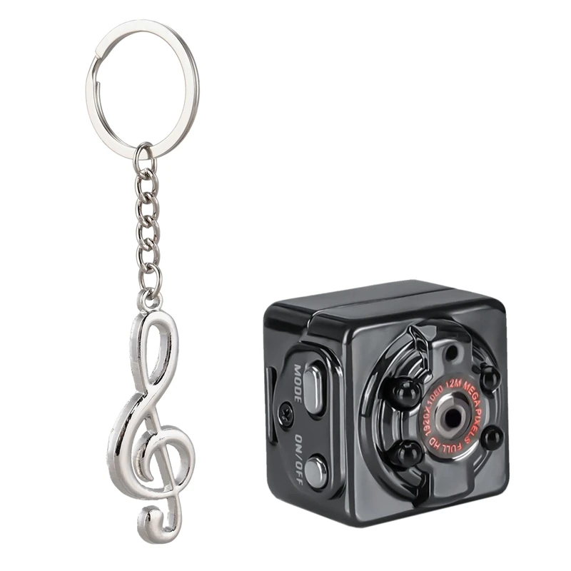 

Creative Music Symbol Metal Keychain Ring Keyring Key Fob Funny New Fashion Gift & Mini Full HD 1080P DV Sport Action Camera Car