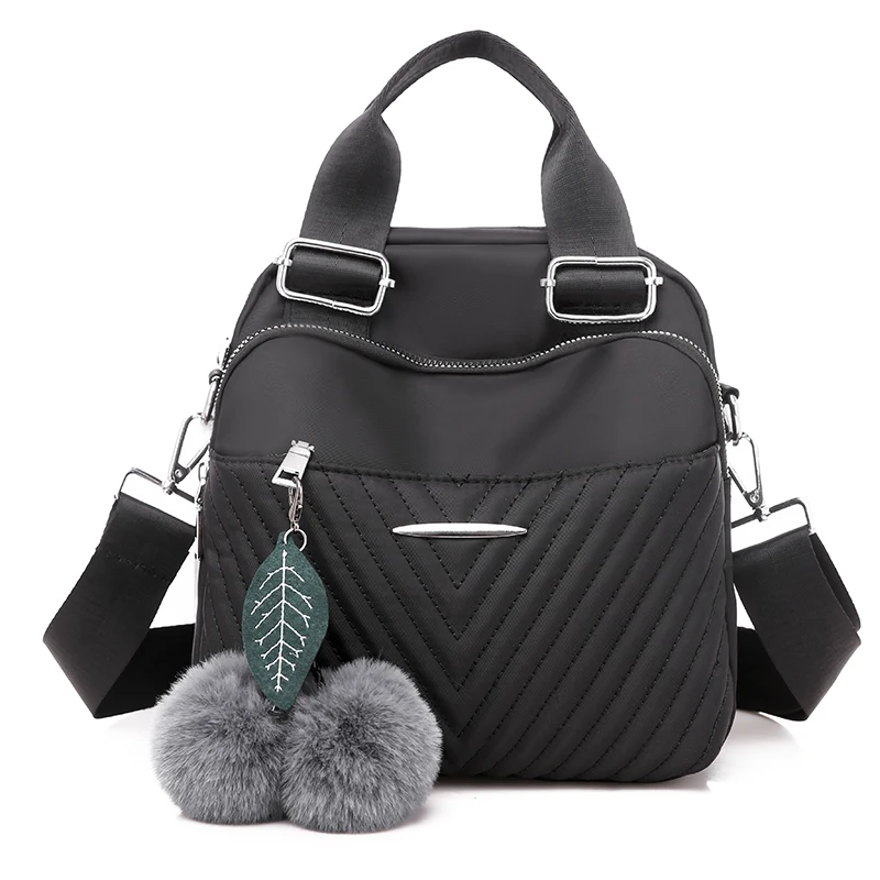 Рюкзак из водонепроницаемой ткани Оксфорд, многофункциональная сумка, новинка, женский рюкзак, модная подвеска в виде шарика для волос - Цвет: black
