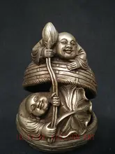 

YIZHU CULTUER ART Collection China Old Copper Silver Carving Two Fairchild Statue Decoration