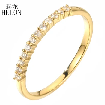 

HELON Solid 14k Yellow Gold AU585 Certified Round SI/H 0.12ct Genuine Natural Diamond Engagement Wedding Ring Women Fine Jewelry