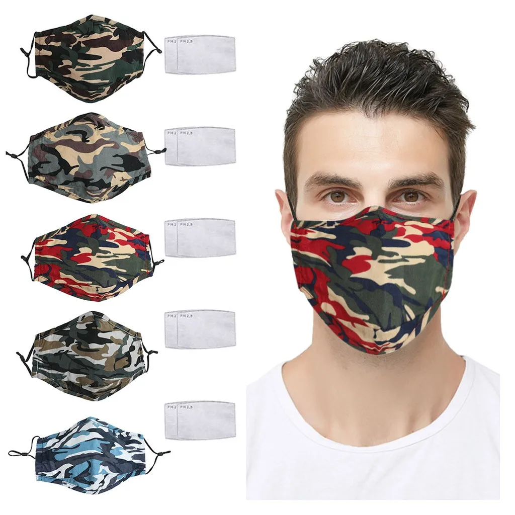 Máscara de camuflagem de inverno para adulto máscara de boca com 2pc filtro lavável tecido dustproof ao ar livre máscara protetora mondkapjes