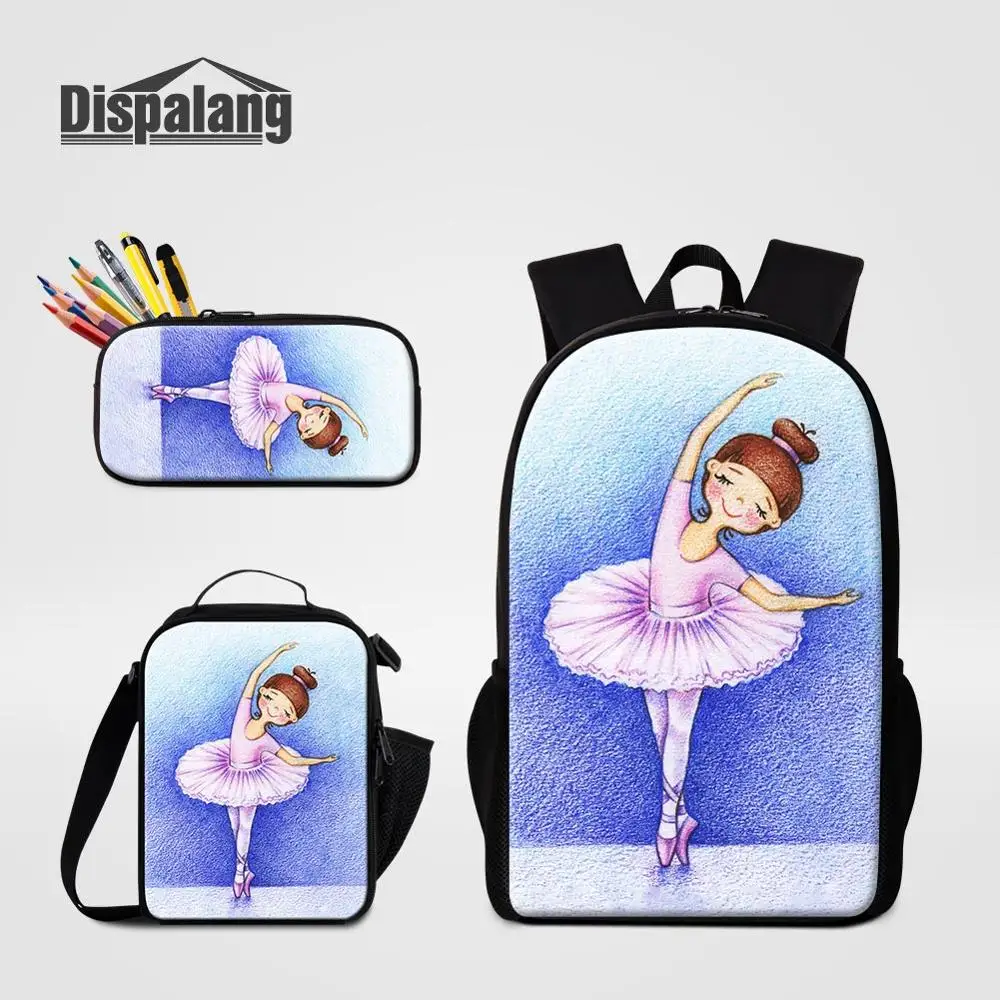 

3PCS/Set Ballet Print School Backpack Pencil Case Food Bags For Student Custom Bookbag Girls Travel Outdoor Shoulder Bag Gifts
