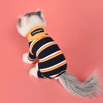 

Autumn Winter Puppy Hoodie For Small Dog Clothes Striped Four-legged Clothes Pet Clothes Teddy Bear Small Dog Clothes