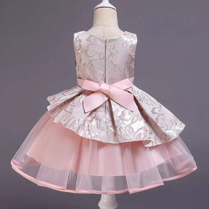 Жаккардовое платье принцессы; Детские платья для девочек; праздничное платье с бантом и цветочным узором для девочек; одежда; Элегантное свадебное платье для малышей; стиль INS для девочек
