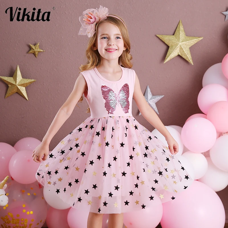VIKITA Girls Dresses Princess Toddler Flower Cotton Tulle Party Dress Casual Outfits Clothing 2-8 Years 