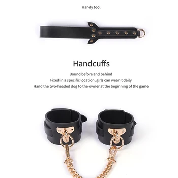 Luxury Bed Bondage Set Genuine leather BDSM Kits Restraint Handcuffs Collar Gag Erotic Sex Toys For Women Couples Adult Games 4