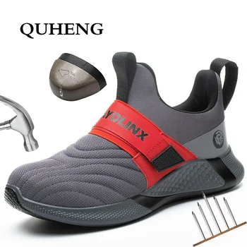 

QUHENG Safety protective Shoes Men Summer Breathable Boots Working Steel Toe Anti Construction Work Sneakers Work comfort Boots