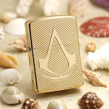 

Genuine Zippo oil lighter copper Golden Assassin Creed cigarette Kerosene lighters Gifts With anti-counterfeiting code 29519