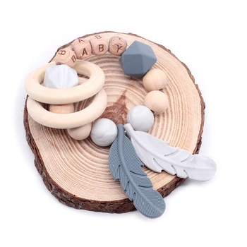 

1PC Customized Name Jewelry Bracelet pacifier clips Making Baby Chewing Pearls Silica Gel Feather Beads Making pacifier holder