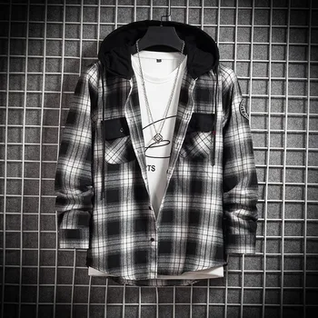 

Autumn New Plaid Hooded Long-Sleeved Shirt Men's Casual Fashion Korean Version Fashion Shirt Hoodie Student Jacket