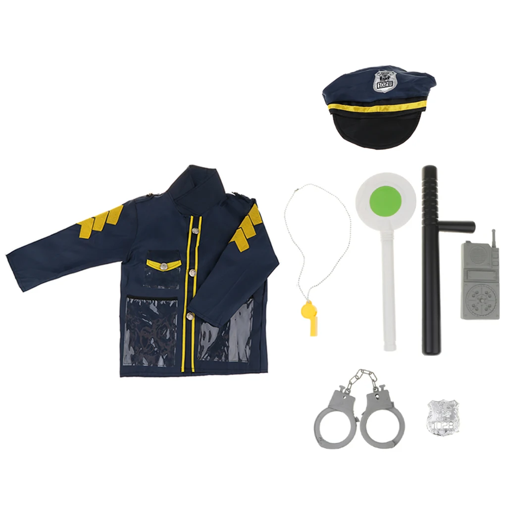 

9Pcs Police Officer Occupations Toy Set, Megaphone Siren Sounds Uniform Hat Handcuff Props Toys Kit for Policeman Role Play