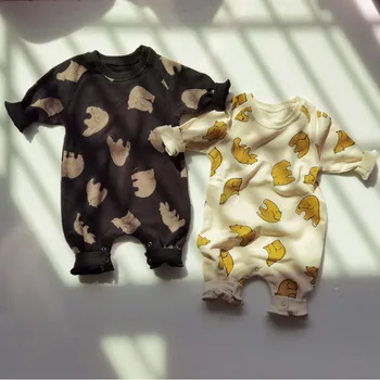 

2020 Baby Boy Autumn Bear Printed Romper Newborn Baby Girl Long Sleeve Jumpsuits One Piece Romper Clothes Winter Toddler Onesie