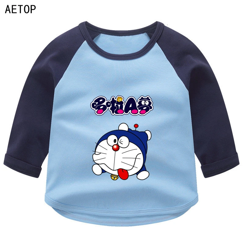 Doraemon, летние топы с круглым вырезом для мальчиков и девочек, цветная футболка с длинными рукавами Детская футболка с рисунком для малышей - Цвет: as picture