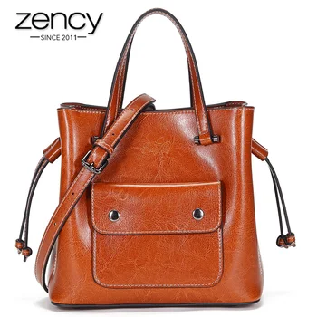 

Zency New Fashionable 100% Genuine Leather Handbag Unique Women Shoulder Bag Elegant Casual Ladies Crossbody Bag Brown Black