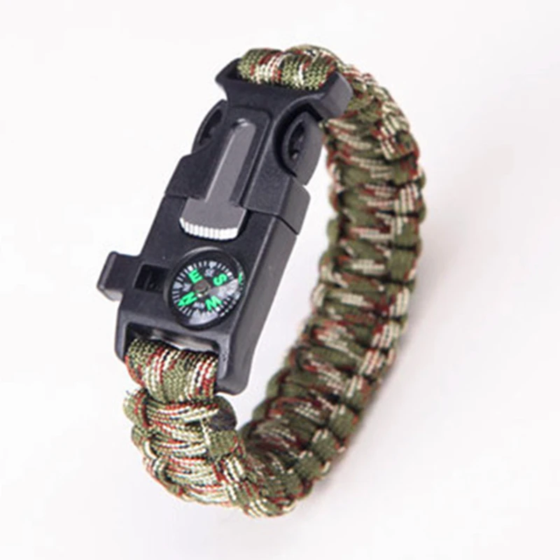 Woodland Camo Безопасность выживания Паракорд Браслет свистки Многофункциональный Аварийный Паракорд Браслет Компас Свисток парашют без кремня - Цвет: Woodland Camo