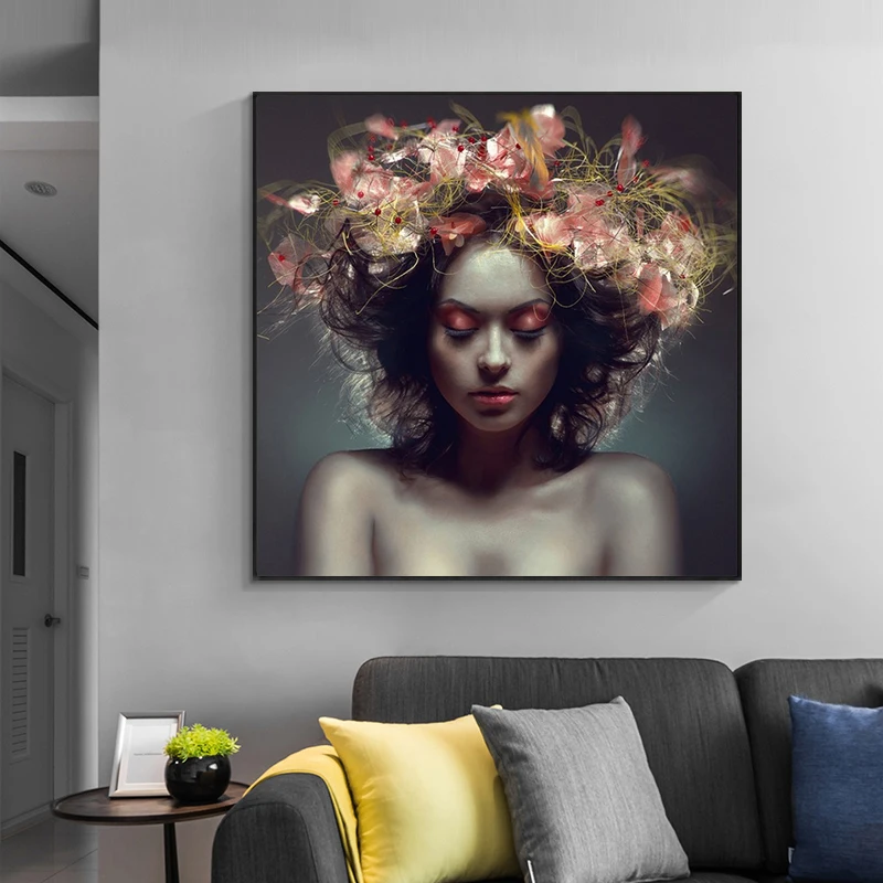 

Beautiful Flower Girl Canvas Paintings on Wall Art Posters and Prints Modern Style Wall Pictures for Living Room Decor No Frame
