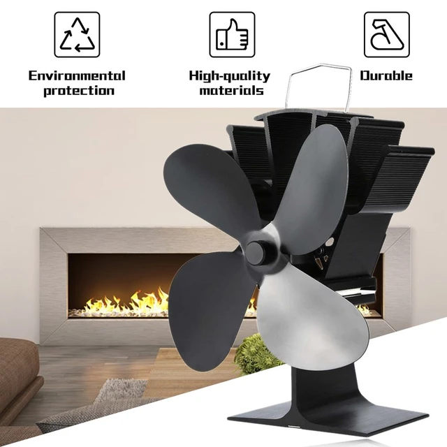 Black Fireplace 4/5 Blades Heat Powered Stove Fan Log Wood Burner Ecofan  Quiet Home Fireplace