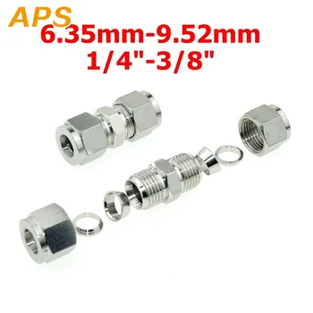 

2Pcs 1/4"-3/8" OD (6.35mm-9.52mm) Double Ferrule Tube Straight Compression Fitting Coupler SS Pipe Connector Stainless Steel 304