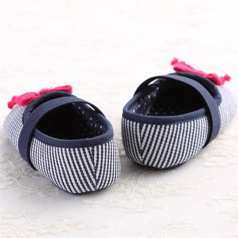 Baby Girl Shoes Comfort Crib Shoes Cute Princess Bowknot Stripe Soft Anti-slip Sole Slip-on Newborn Toddler Shoes