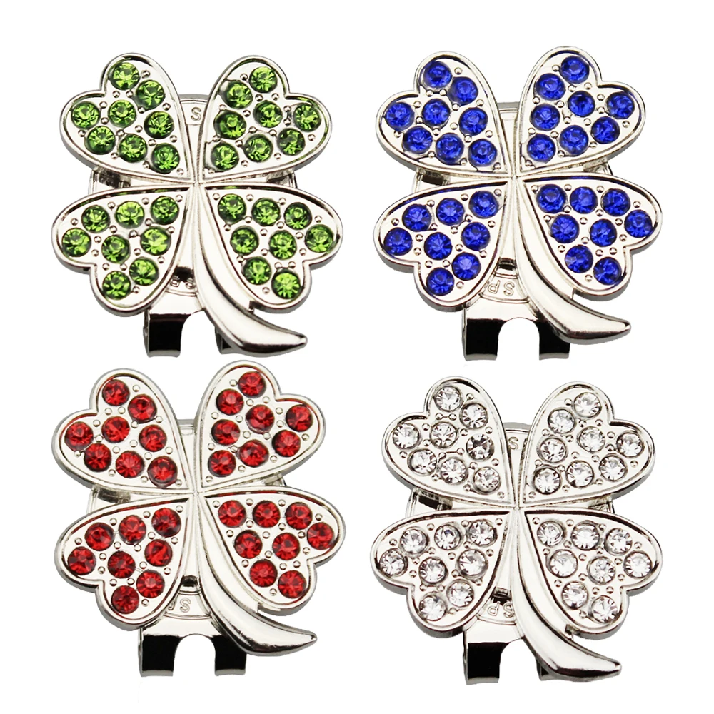 Golf Ball marker diamond crystal four leaf clover girl wife gift 4 colors