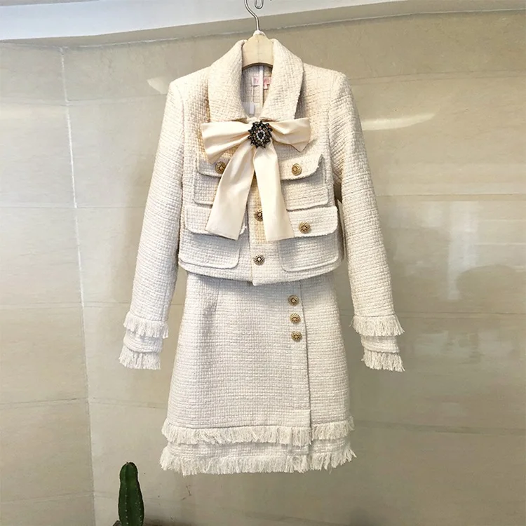 

Woolen Cloth Two-piece Set 2020 Small Xiangfeng Woolen Coat + Half Body Skirt Slim Fit Suit Female
