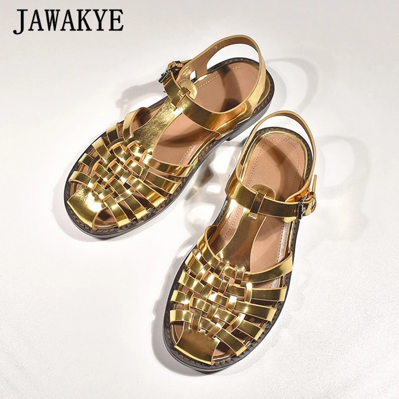 gold woven sandals