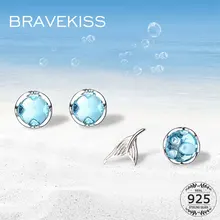 BRAVEKISS, хвост русалки, голубой, 925 пробы, серебро, CZ, серьги-гвоздики для женщин, модные ювелирные аксессуары, циркон, камень, BLE0594