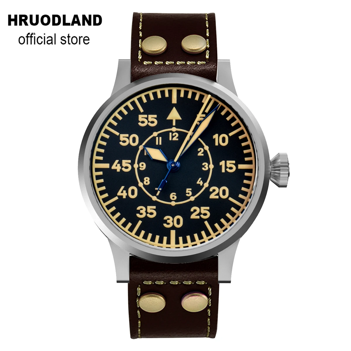 

Hrodaland 42mm Pilot Men's Automatic Mechanical Watch Sapphire Glass Stainless Steel Leather Waterproof 10Bar Retro Watch reloj