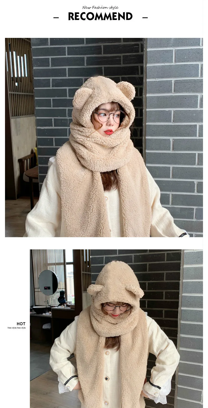 H7736 Шапка-бини с медвежьими ушками, Женская осенне-зимняя теплая ...